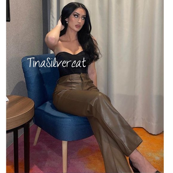 Zara Brown Pronounced Seam Faux Leather Pants Sz S, L, XL - Picture 7 of 10